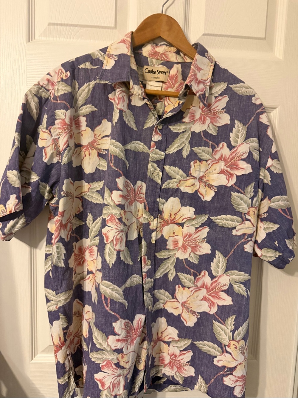 Cooke Street Men's Blue Floral Short-Sleeve Shirt XL